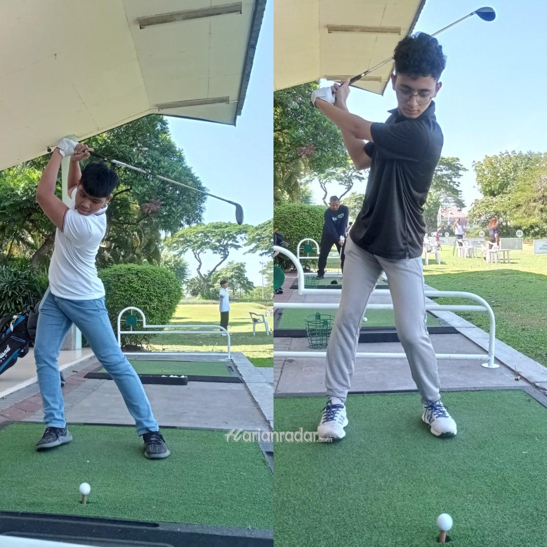 Dedek (kiri) dan Muhamad Shihab rutin melakukan latihan golf di Bukit Darmo Golf (BDG) Surabaya. (foto:samsul-harianradar.com).