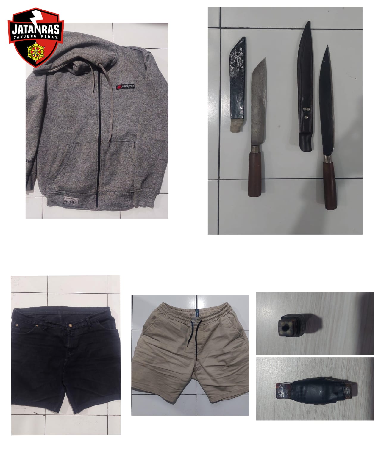 Barang bukti dari tangan kedua pelaku yang berhasil diamankan Jatanras Satreskrim Polres Tanjung Perak Surabaya. 