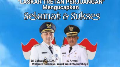 Ketua DPC Laskar Tretan Perjuangan, Ainul Makin, menyampaikan ucapan selamat atas pelantikan Wali Kota dan Wakil Wali Kota Surabaya yang baru