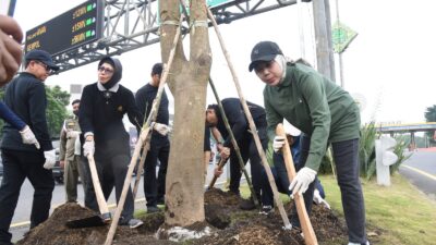 Gerakan Jihad Rawat Taman, Pemkab Sidoarjo Tanam Pohon Pule di Taman Gerbang Tol Sidoarjo