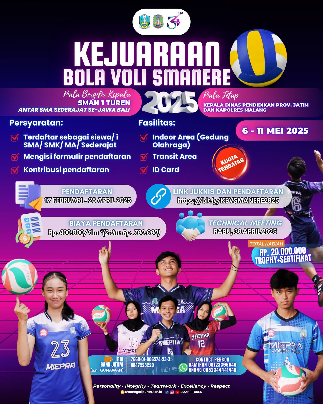 SMAN 1 Turen Siap Gelar Kejuaraan Bola Voli Smanere 2025 se-Jawa Bali
