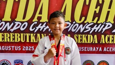 Keterangan Gambar: Alif Ramadhan Raih Medali Perunggu di Kejuaraan Taekwondo Piala Sekda Aceh 202