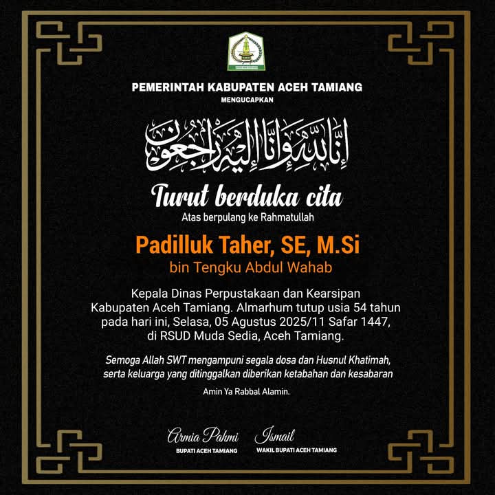 Keterangan Gambar: Bupati Armia Menyampaikan Bela Sungkawa Mendalam Atas Berpulang ke Rahmatullah Padilluk Taher SE, MSi