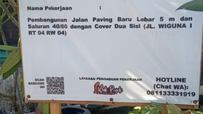 Keterangan Gambar: Papan Nama Proyek Wiguna GG 1 Gunung Anyar Tambak Surabaya