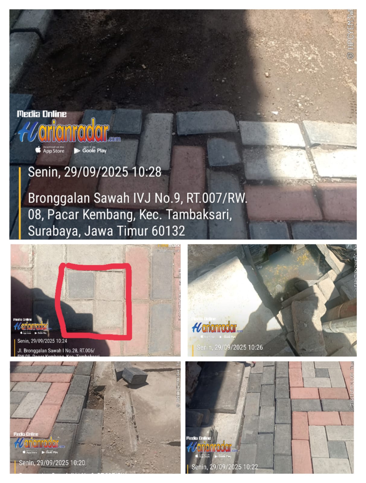 Foto: Keadaan lokasi pemasangan U-ditch dan Paving Bronggalan Sawah 4J Surabaya 