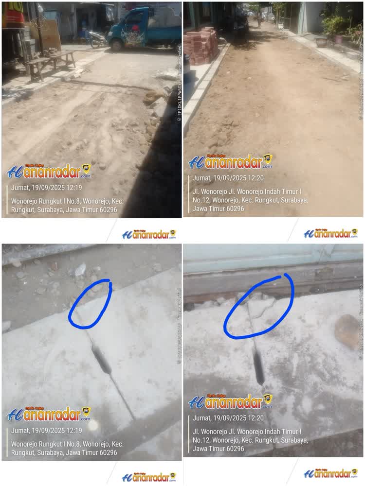 Lokasi Proyek Wonorejo I Rungkut Surabaya dan Cover U-ditch pecah