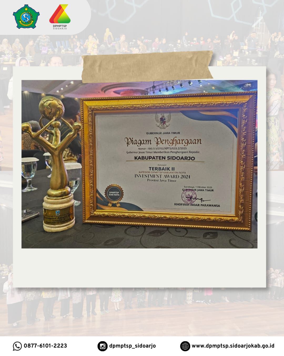 Sidoarjo Raih Dua Penghargaan Investment Award Jatim 2025