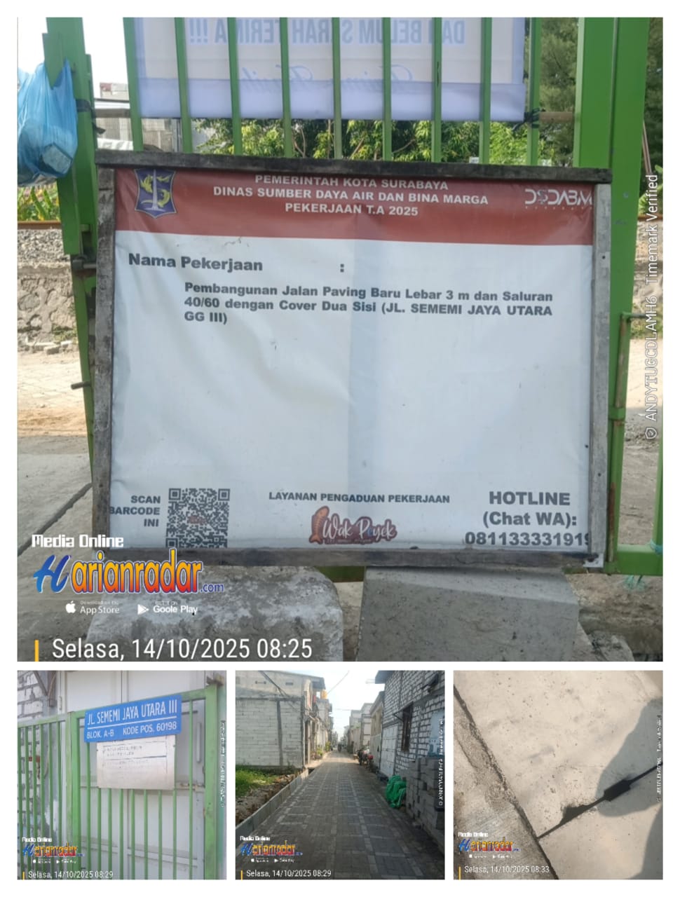 Foto : Lokasi Proyek Sememi Utara III Blok A-B dan Papan Nama dan Kondisi U-ditch tidak ada penutup