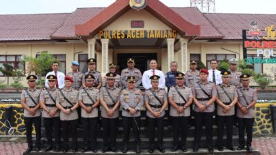 Kapolres Aceh Tamiang AKBP Muliadi memimpin upacara serah terima jabatan (sertijab) empat pejabat utama dan dua kapolsek di jajaran Polres Aceh Tamiang.