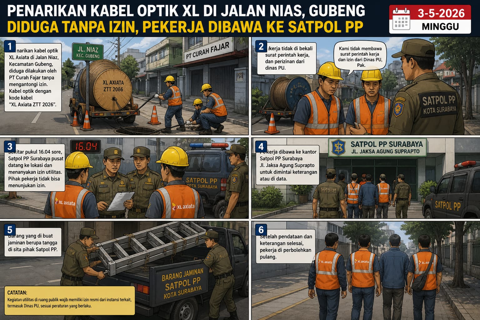 Gambar ilustrasi: Kegiatan penarikan kabel optik milik XL Axiata di Jalan Nias, Kecamatan Gubeng, Surabaya, diduga dilakukan tanpa mengantongi izin resmi.