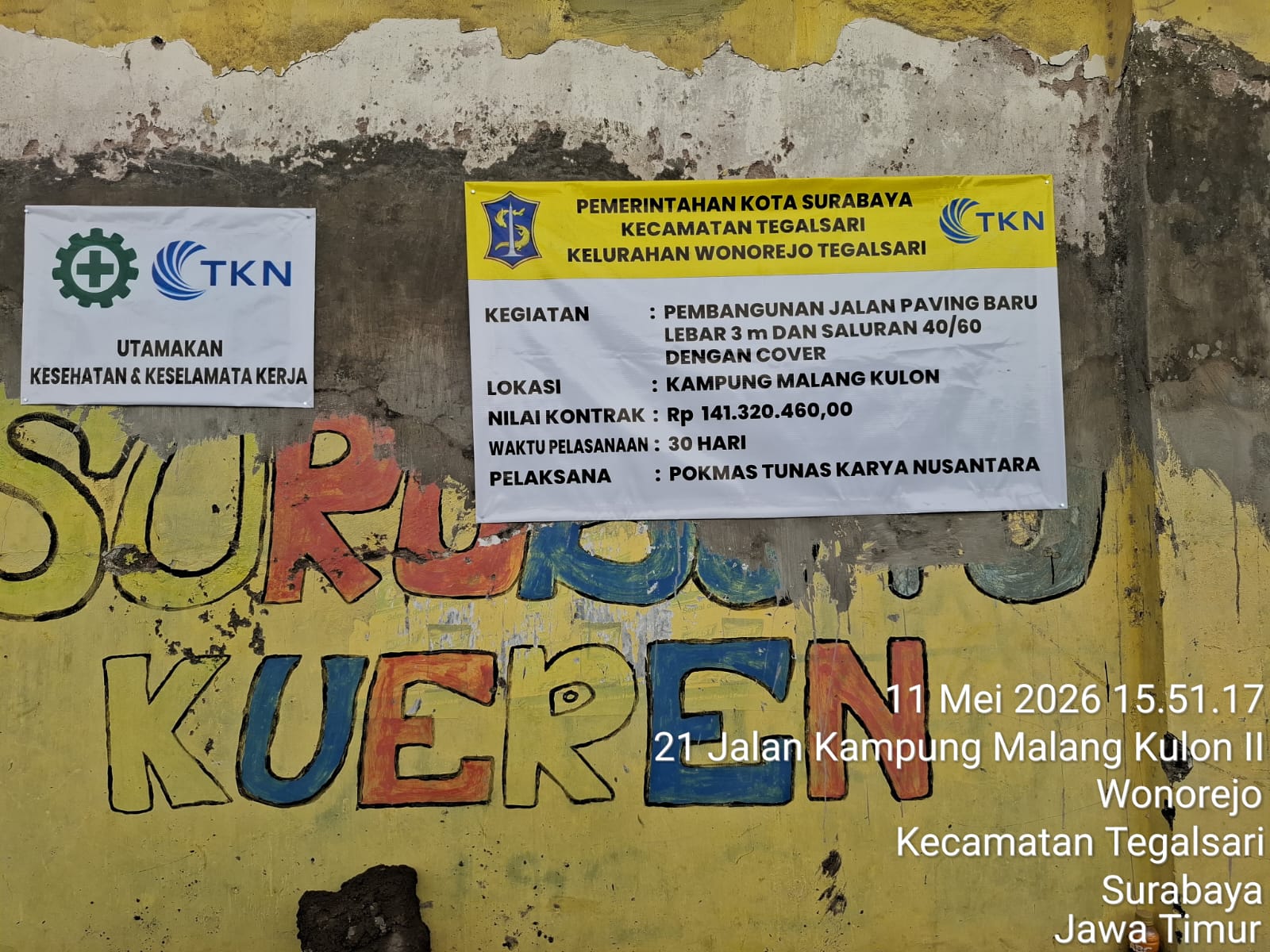 Keterangan Gambar: Papan Nama Dakel Kelurahan Wonorejo Surabaya Pokmas Tunas Karya Nusantara 