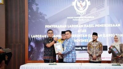 Walikota Langsa Jeffry Sentana S Putra SE bersama Ketua DPRK Langsa Melvita Sari di Kantor BPK RI Perwakilan Aceh Banda Aceh