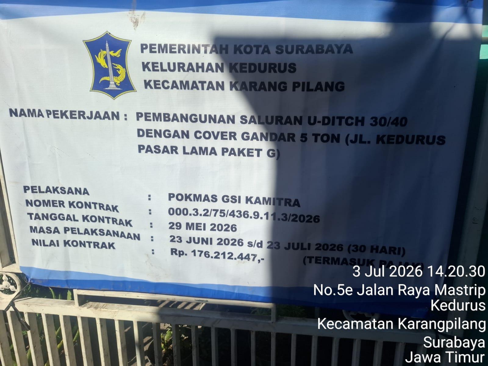 Papan nama : Pokmas GSI Kamitra Kelurahan Kedurus Surabaya