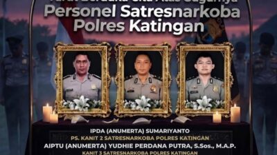 Polri berduka atas gugurnya tiga personel terbaik Satresnarkoba Polres Katingan, Polda Kalimantan Tengah, saat menjalankan tugas pemberantasan peredaran narkotika