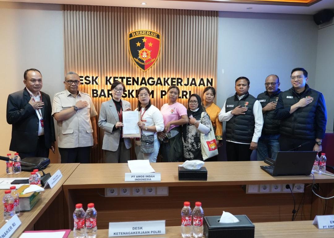 Desk Ketenagakerjaan Polri bersama Kemnaker berhasil memfasilitasi penyelesaian perselisihan hubungan industrial antara PT Amos Indah Indonesia