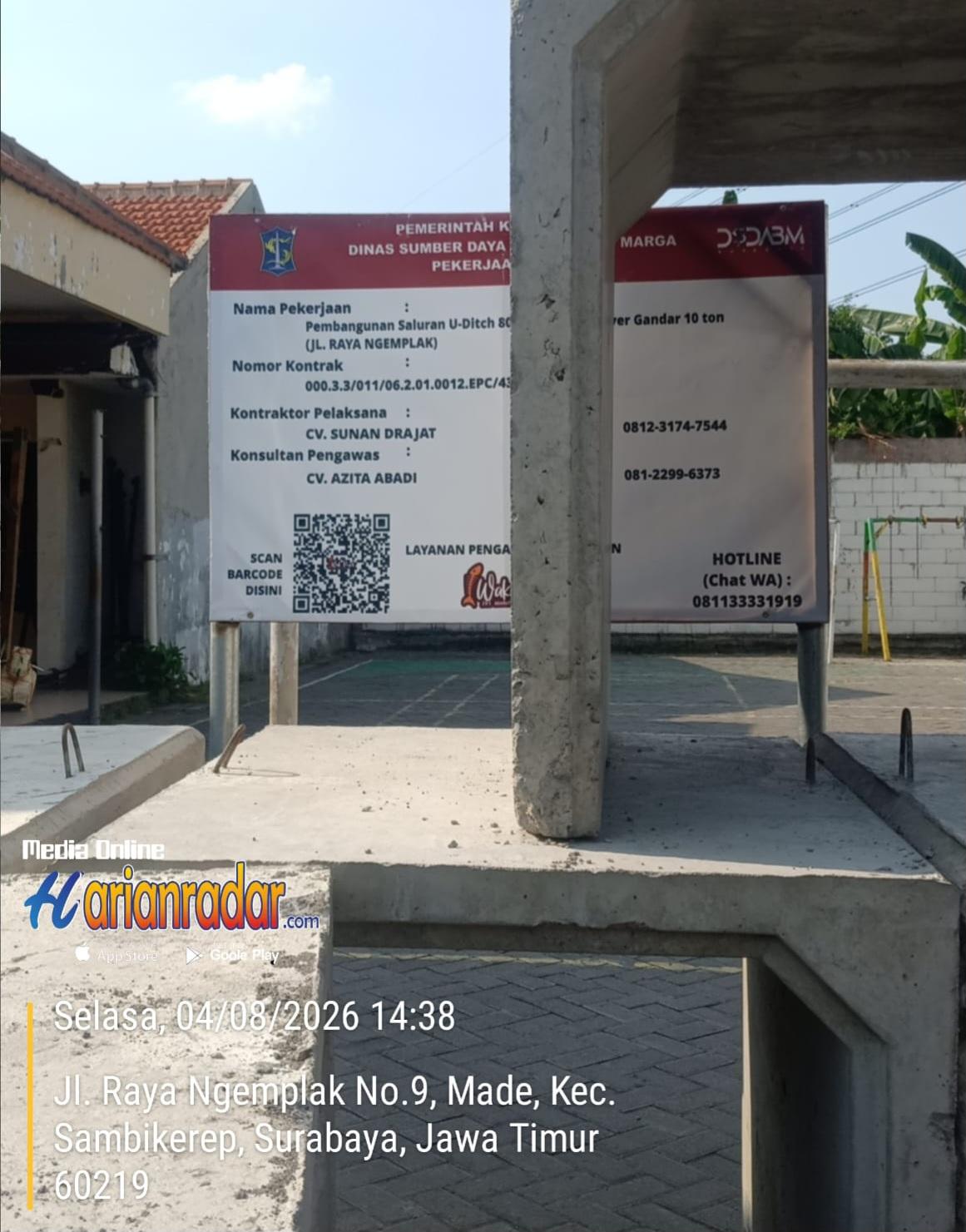 Pembangunan saluran U-Ditch ukuran 80x80 di Jalan Raya Ngemplak, Made, Kecamatan Sambikerep, Surabaya