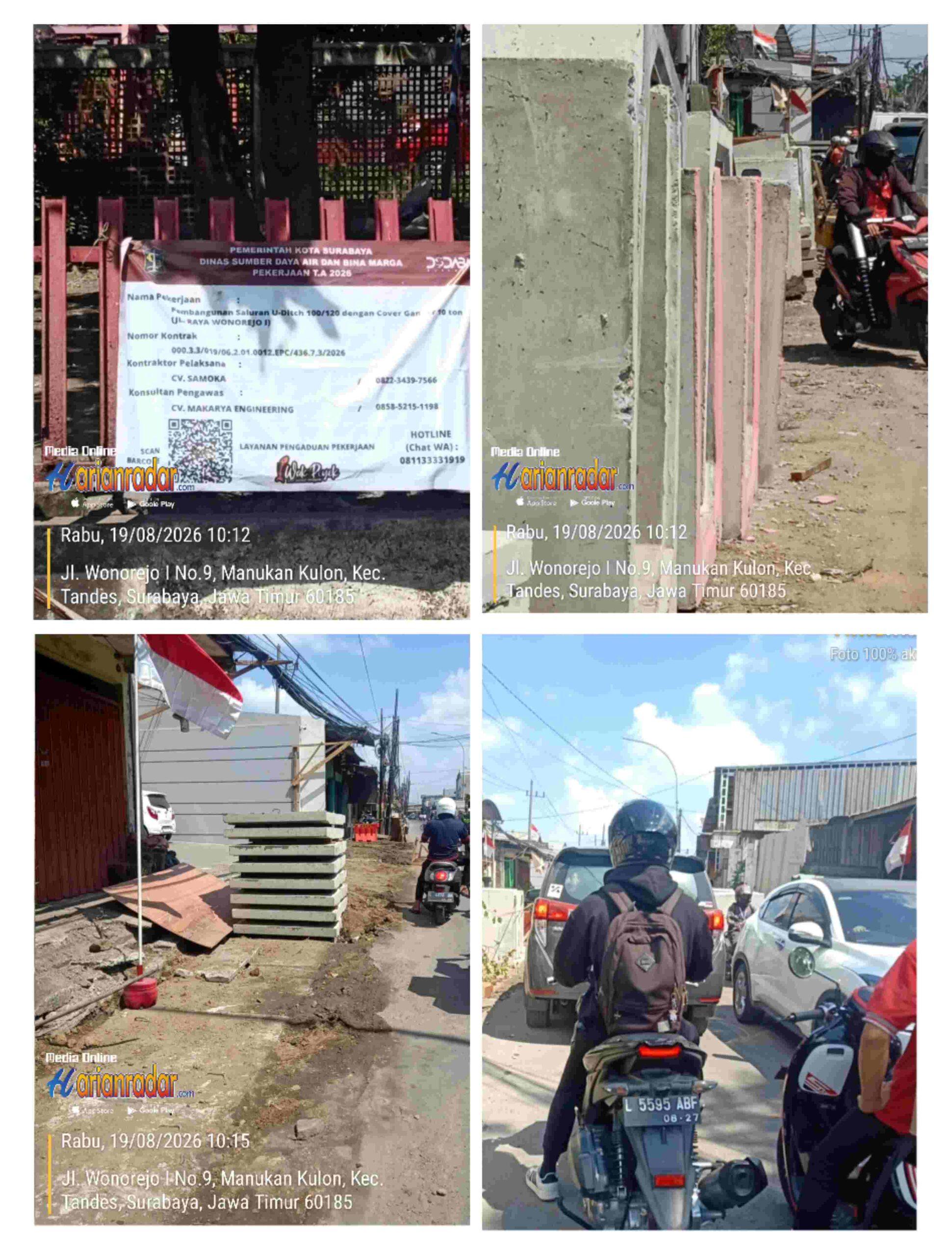 Papan nama dan Proyek Drainase di Raya Wonorejo I Manukan Kulon Surabaya