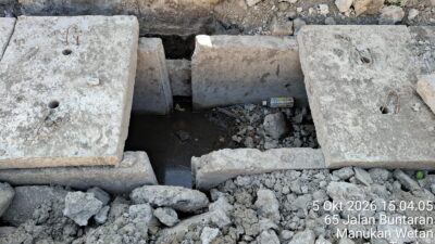Pembangunan Saluran U-Ditch 60/80 dengan Cover Gandar 10 ton yang berlokasi di Jalan Buntaran Rel Kereta Api ke Utara, Kelurahan Manukan Wetan, Kecamatan Tandes, Surabaya